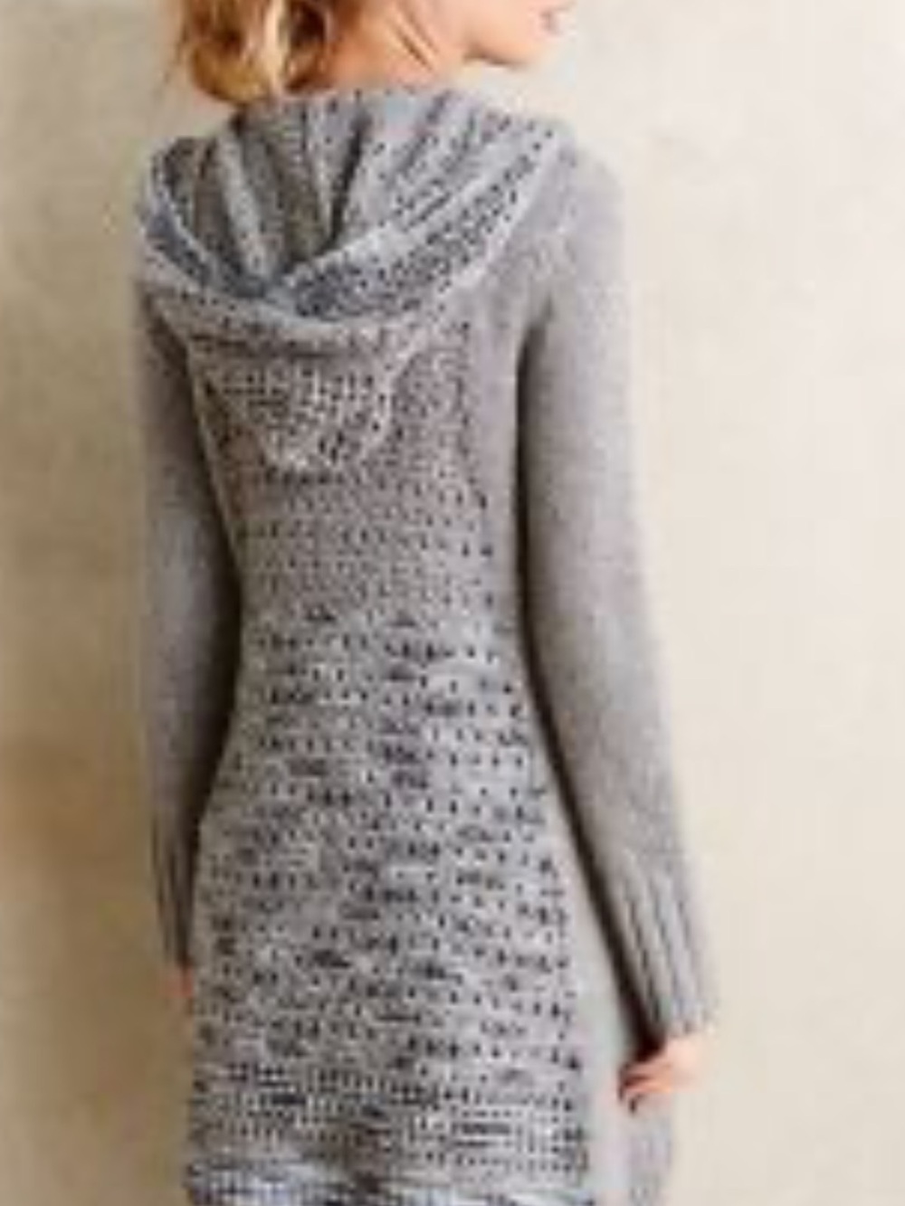 Gray open knit Hooded Longline Women's Sweater